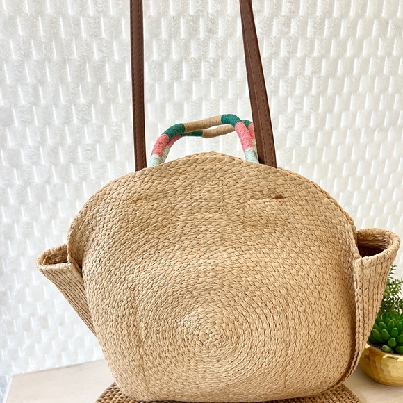 Time & Tru Circle Straw Handbag 15.5" - Beach Summer - Picture 4 of 10